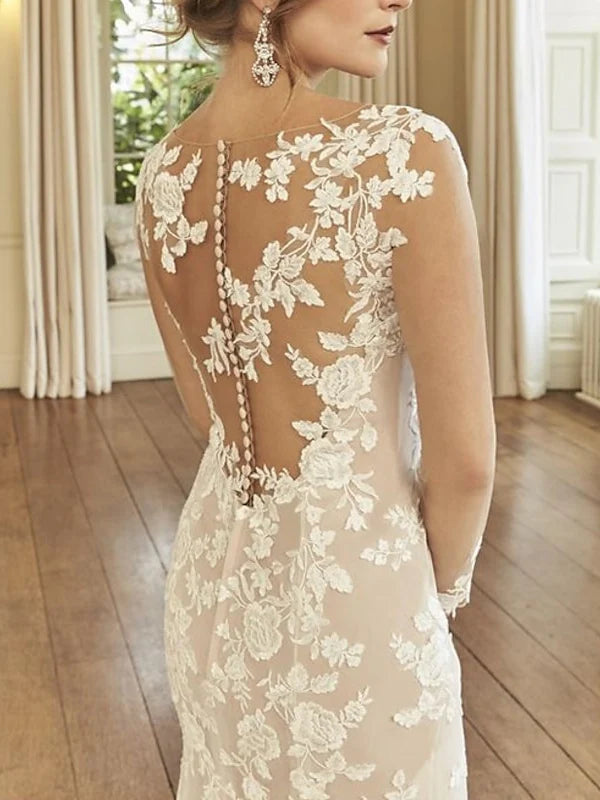 Wholesale Mermaid/Trumpet Illusion Neck Long Sleeve Wedding Dresses Court Train With Embroidery